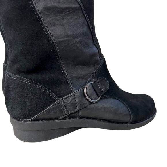 CLARKS Black Leather Knee High Riding Boots Wide Calf Buckle Detail Women’s 10W - Picture 7 of 12